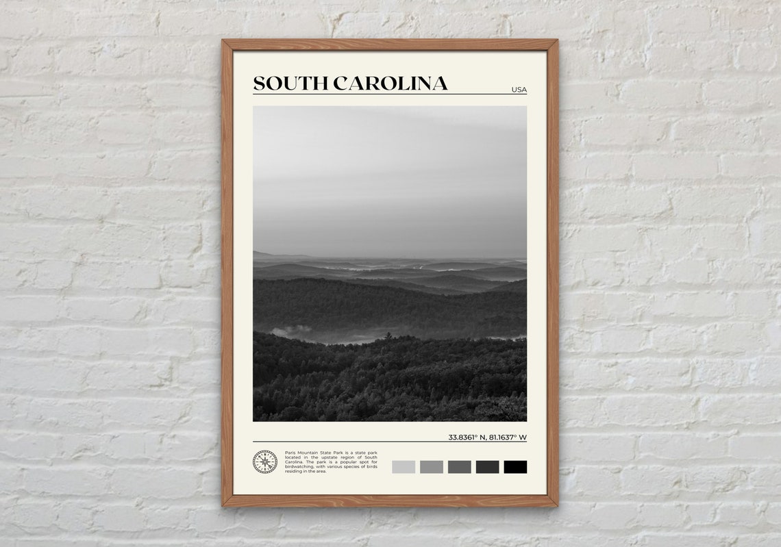 Black And White South Carolina Print South Carolina Wall Art South Carolina Poster South Carolina Photo South Carolina Wall Decor