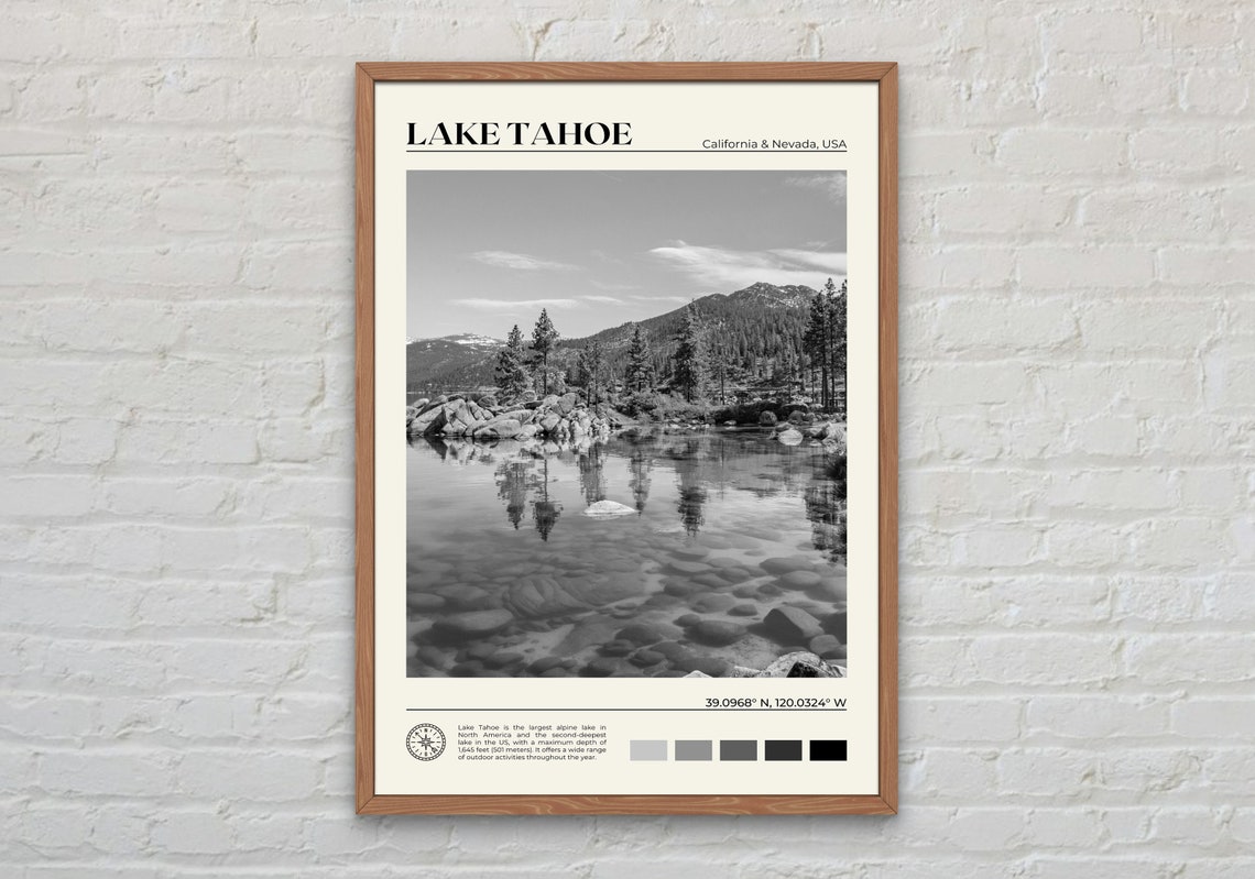 Black And White Lake Tahoe Print Lake Tahoe Wall Art Lake Tahoe Poster Lake Tahoe Photo Lake Tahoe Poster Print Lake Tahoe Decor