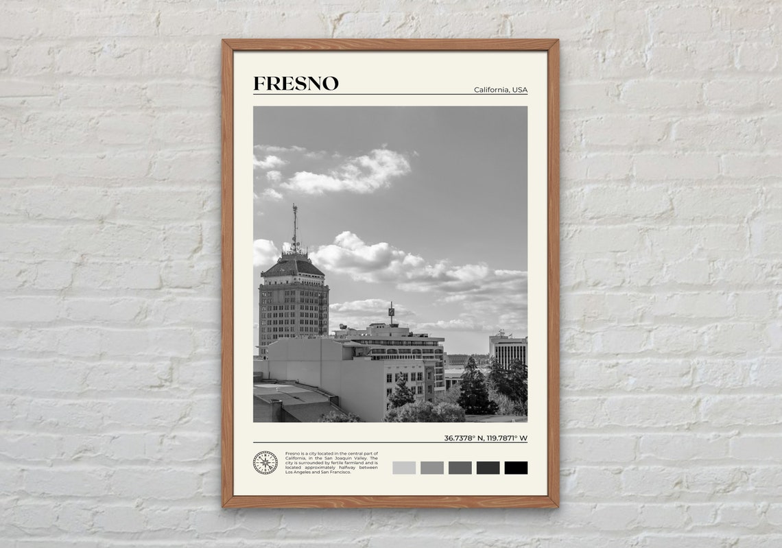 Black And White Fresno Print Fresno Wall Art Fresno Poster Fresno Photo Fresno Poster Print Fresno Wall Decor California Poster