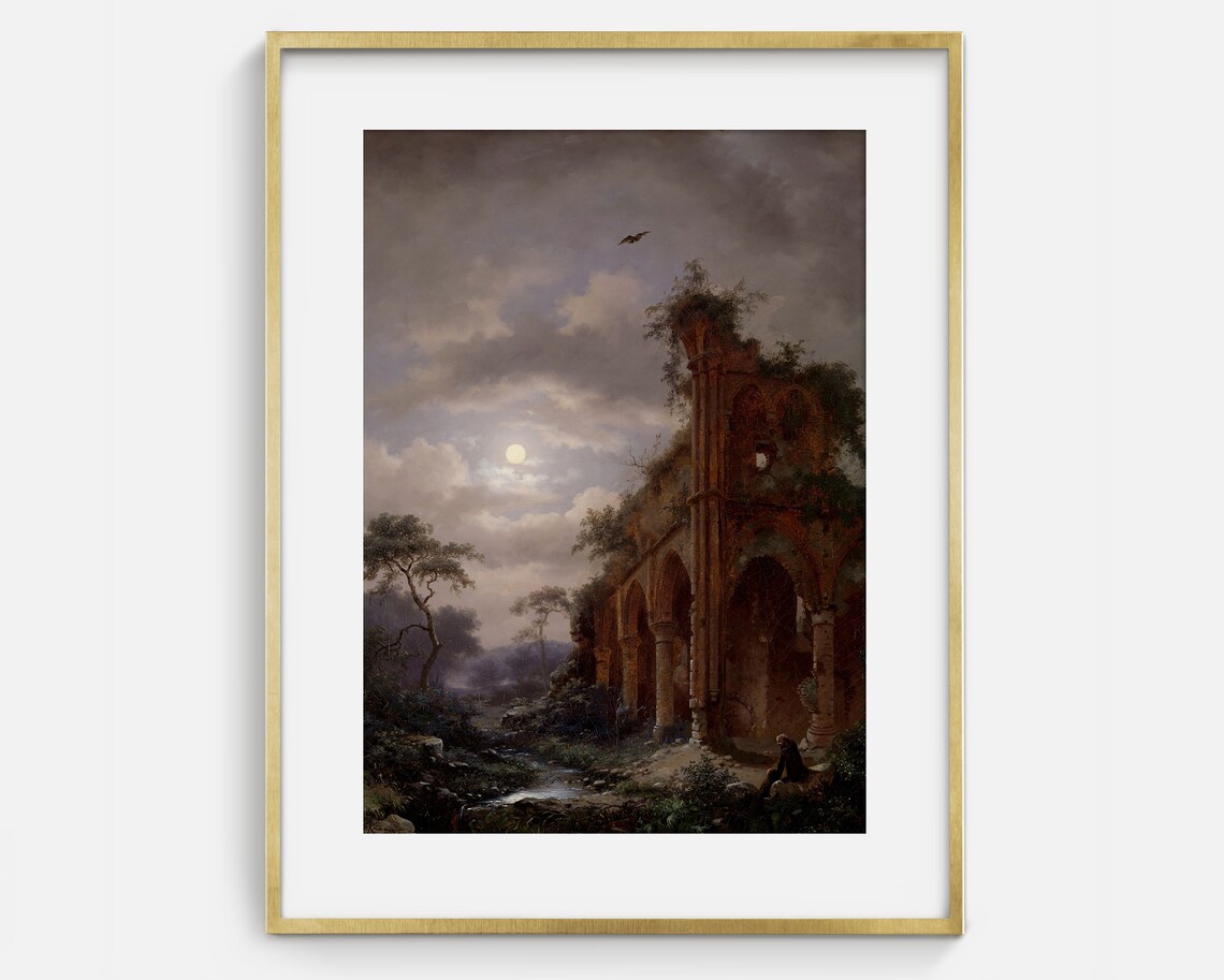 Moonlight Over Ruins, Vintage Halloween Art Print - Image 2