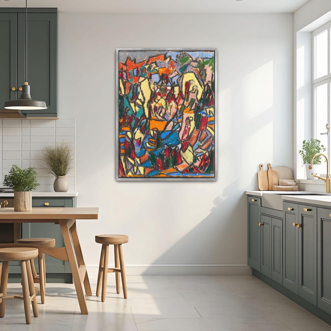Framed Print Of Abstract Landscape With Colorful Shapes Geometric Fine Art Print Green And Yellow Bedroom Decor Abstract Art - Image 2