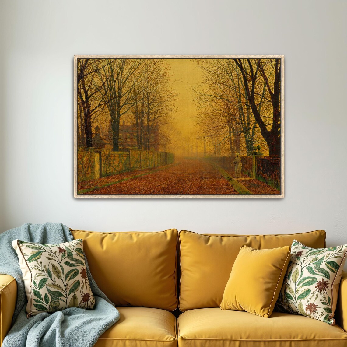 Foggy Golden Autumn Avenue Lone Figure Tonal Woodland Path Poster - Image 4