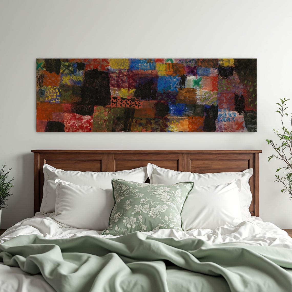 Abstract Painting With Geometric Shapes And Vibrant Hues Panoramic Wall Art Horizontal Framed Art Above Bed Wall Art Bedroom And Living - Image 3