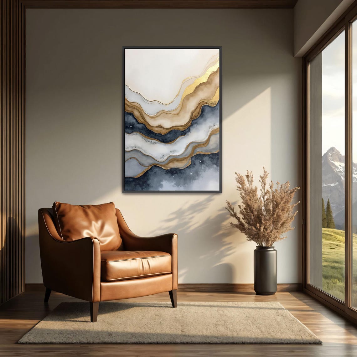 Gold White And Navy Diagonal Layers Abstract Modern Decor Poster - Image 3