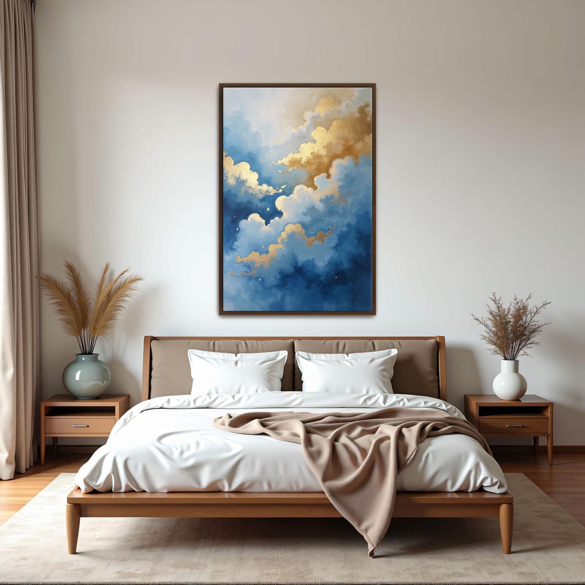 Abstract Gold And Blue Clouds Framed Wall Art Ready To Hang Oversized Large Wall Art Fine Art Print Wooden Frame - Image 5