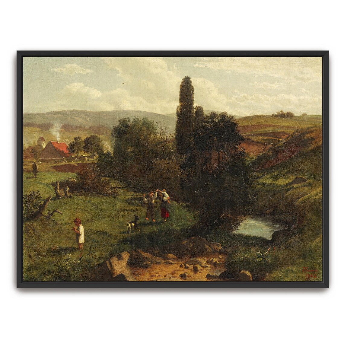 Romantic Oil Painting Of Children Playing In A Rural Valley Poster