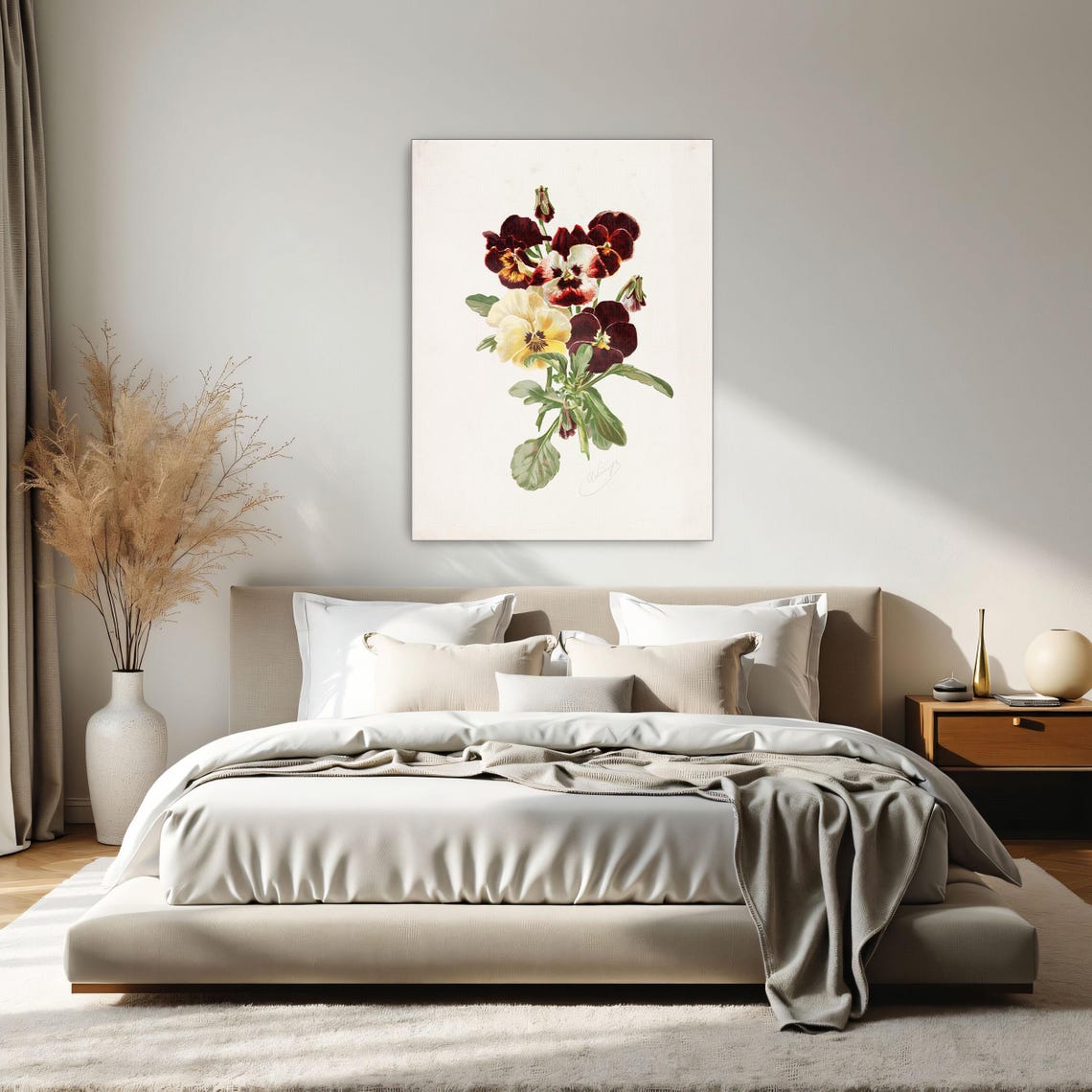 Dark Maroon And Yellow Pansies Bouquet Vintage Botanical Art Poster - Image 2