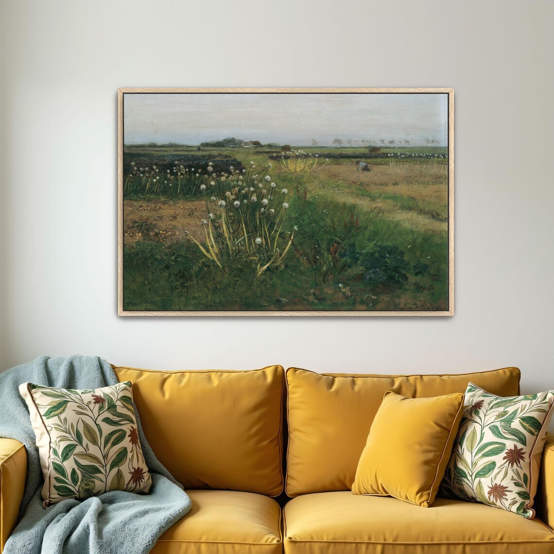 Field of White Flowers With Lone Figure Rustic Landscape Poster