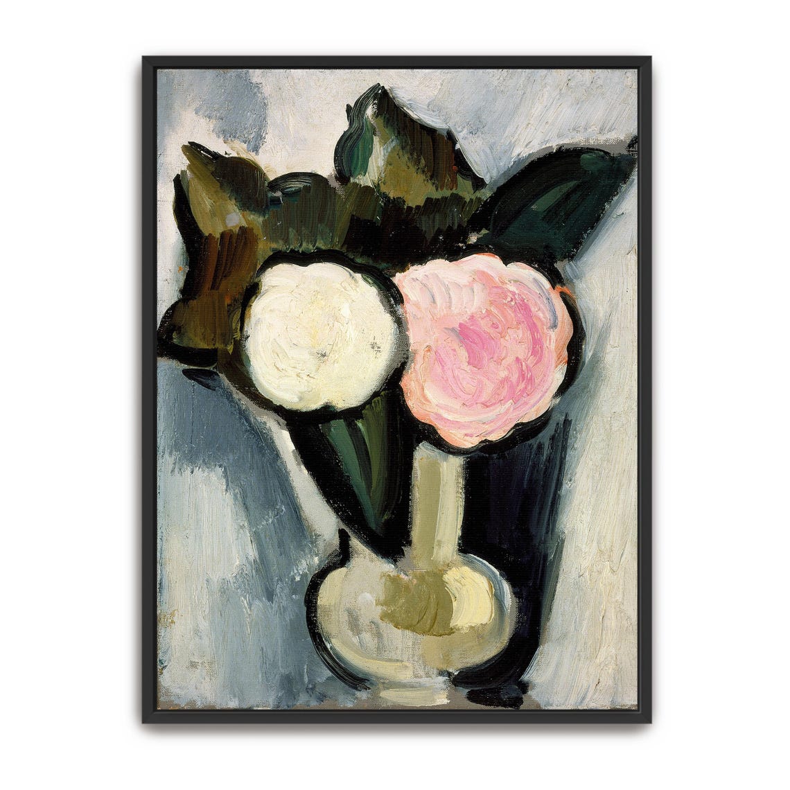 Framed Wall Art Of White And Pink Flowers In A Vase Floral Fine Art Print White And Green Entryway Artwork Bohemian Oil Painting