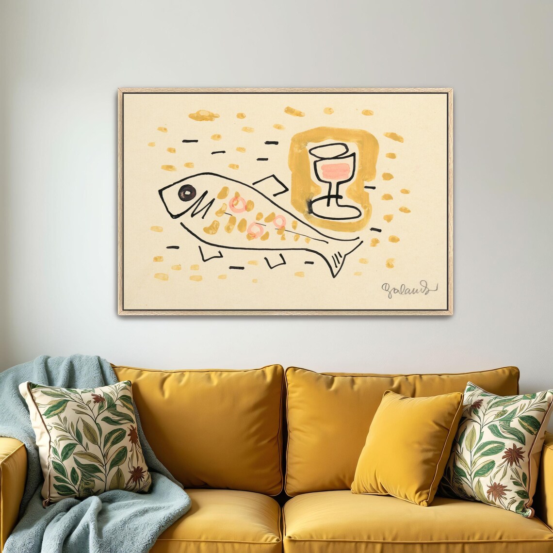Playful Ink Drawing Of A Fish Beside A Wine Glass Abstract Poster - Image 4