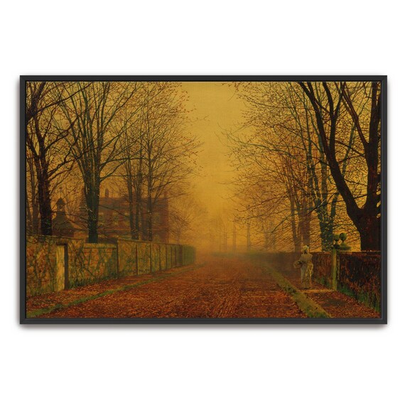 Foggy Golden Autumn Avenue Lone Figure Tonal Woodland Path Poster