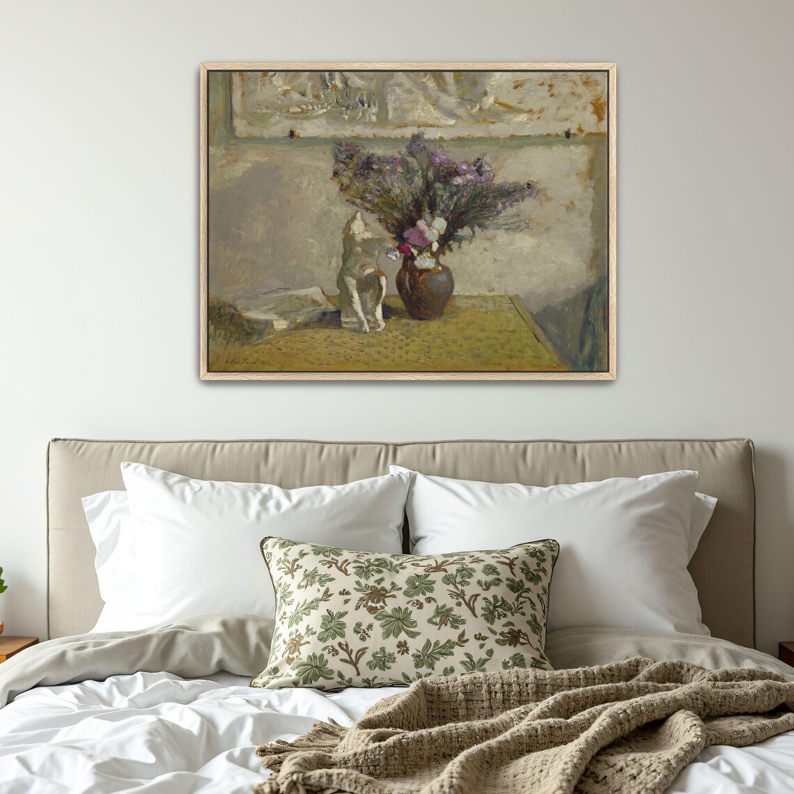 Still Life With Flowers and a White Statuette Vintage Floral Art Print - Image 4