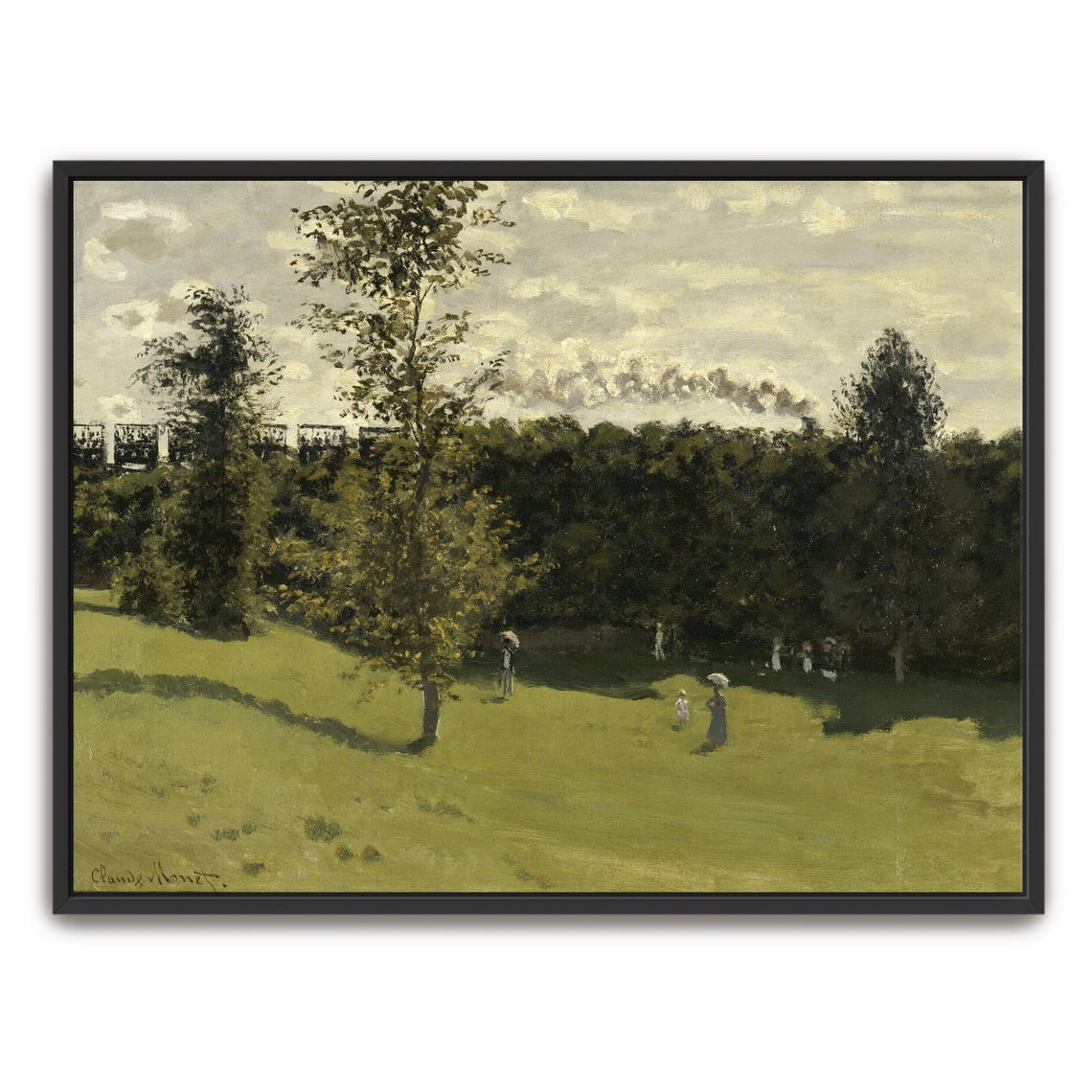 Claude Monet Framed Wall Art Train In A Green Landscape Landscape Fine Art Print Green And Gray Entryway Art Rustic Oil Painting