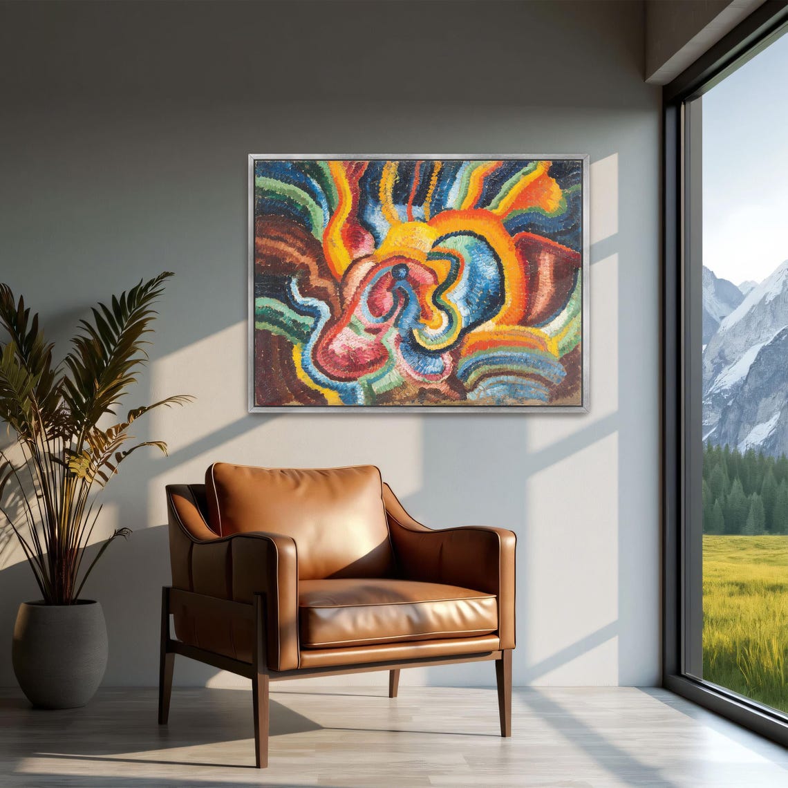 Large Framed Print Of Abstract Art With Swirling Colors Geometric Fine Art Print Blue And Red Entryway Artwork - Image 2