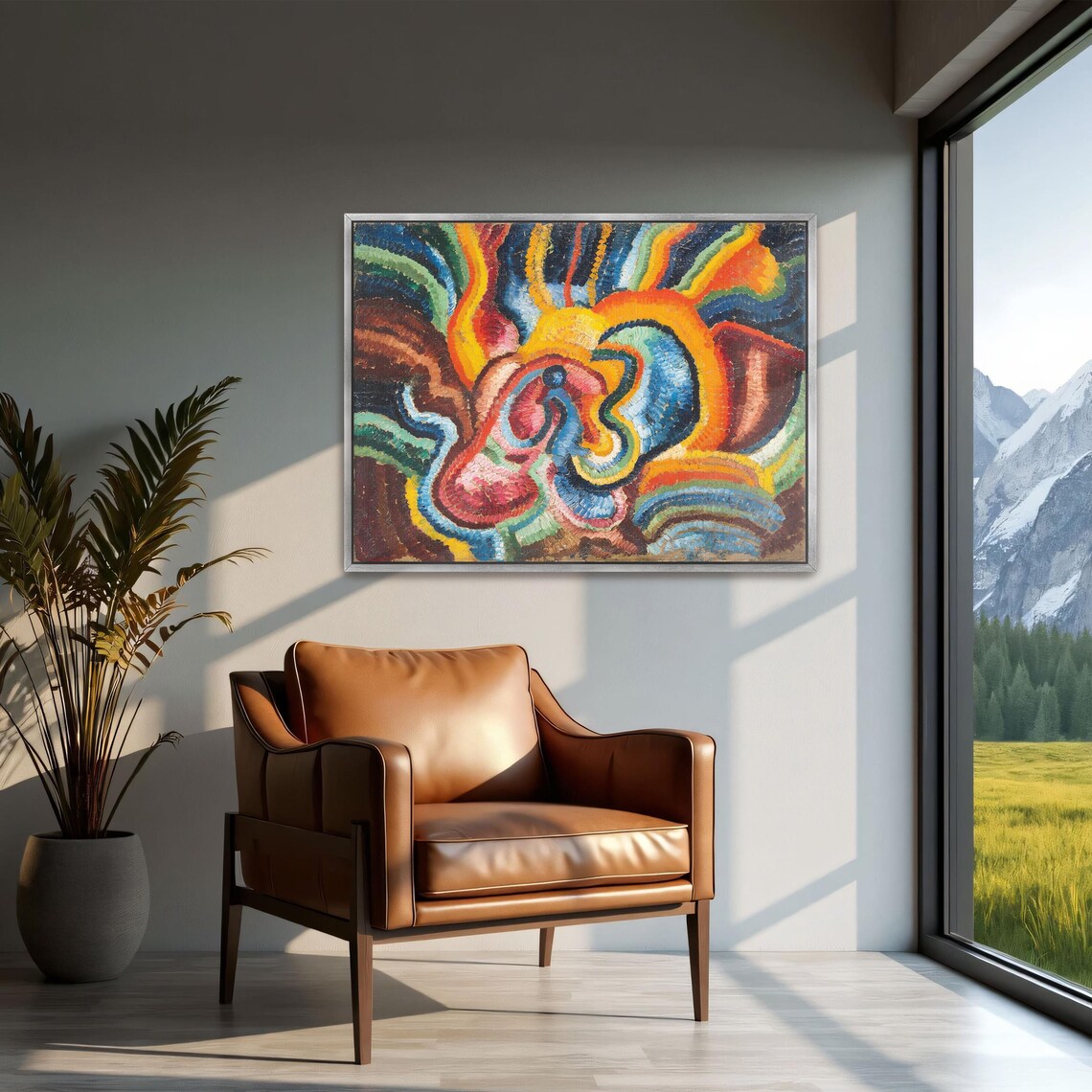 Swirling Red Blue And Orange Abstract Expressionist Oil Poster - Image 2