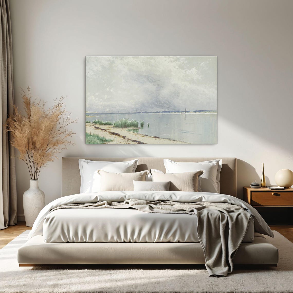 Misty Seascape with a Distant Sailboat Calm Gray Coastal Poster - Image 2