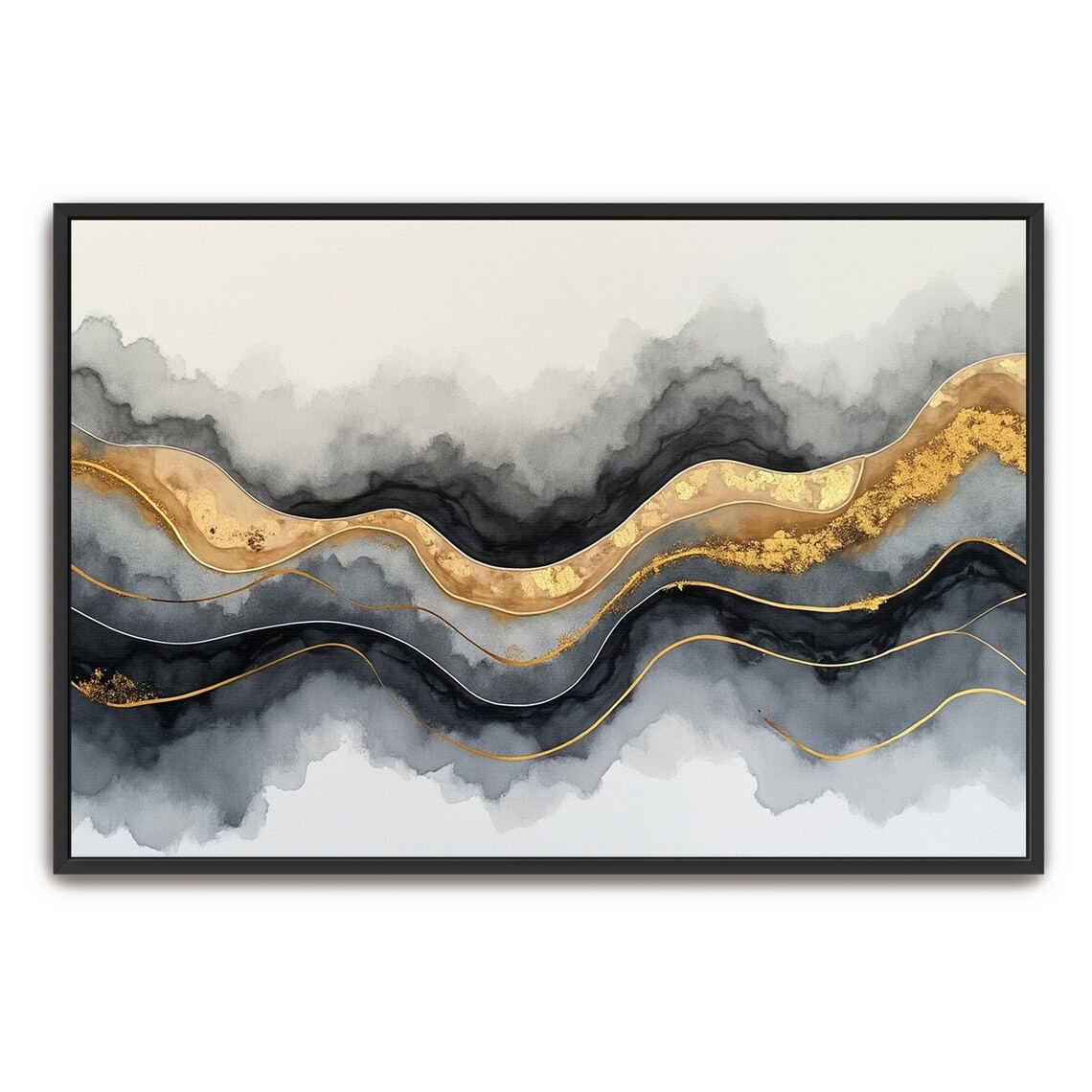Layered Gold Amber And Charcoal Bands Watercolor Abstract Art Poster