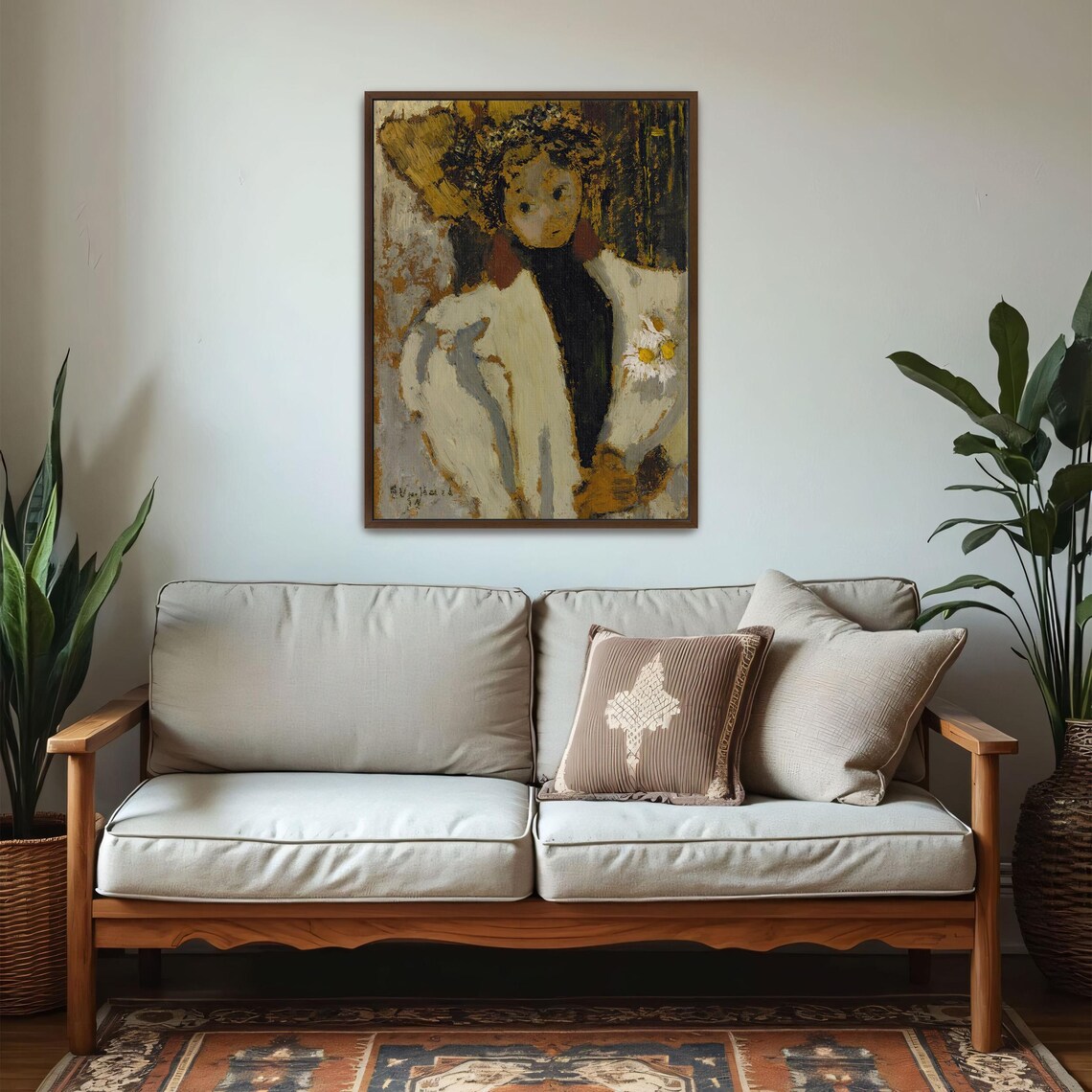 Early Modernist Portrait Of A Woman In White With Daisies Poster - Image 5