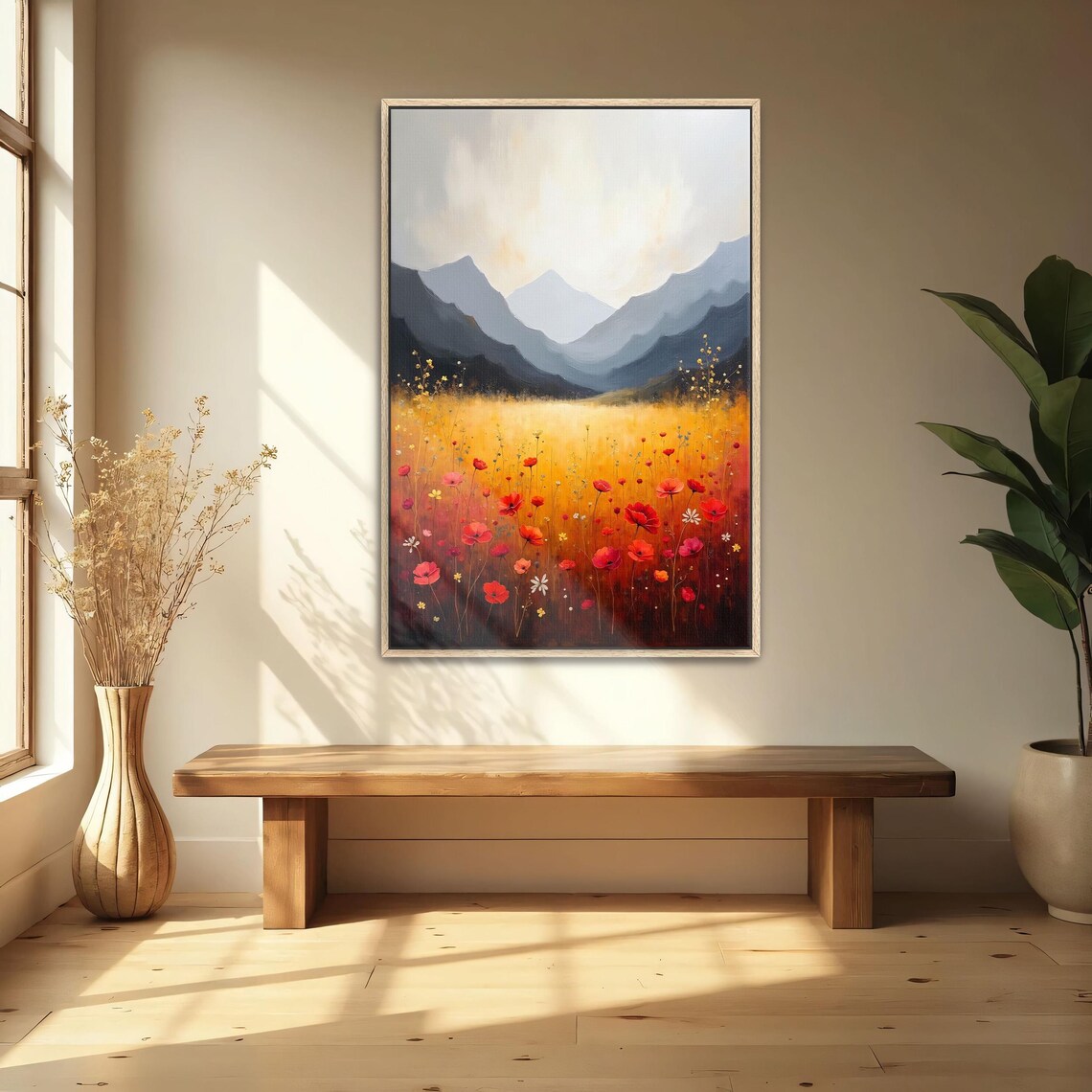 Golden Mountain Meadow with Red Poppies Rustic Landscape Poster - Image 4