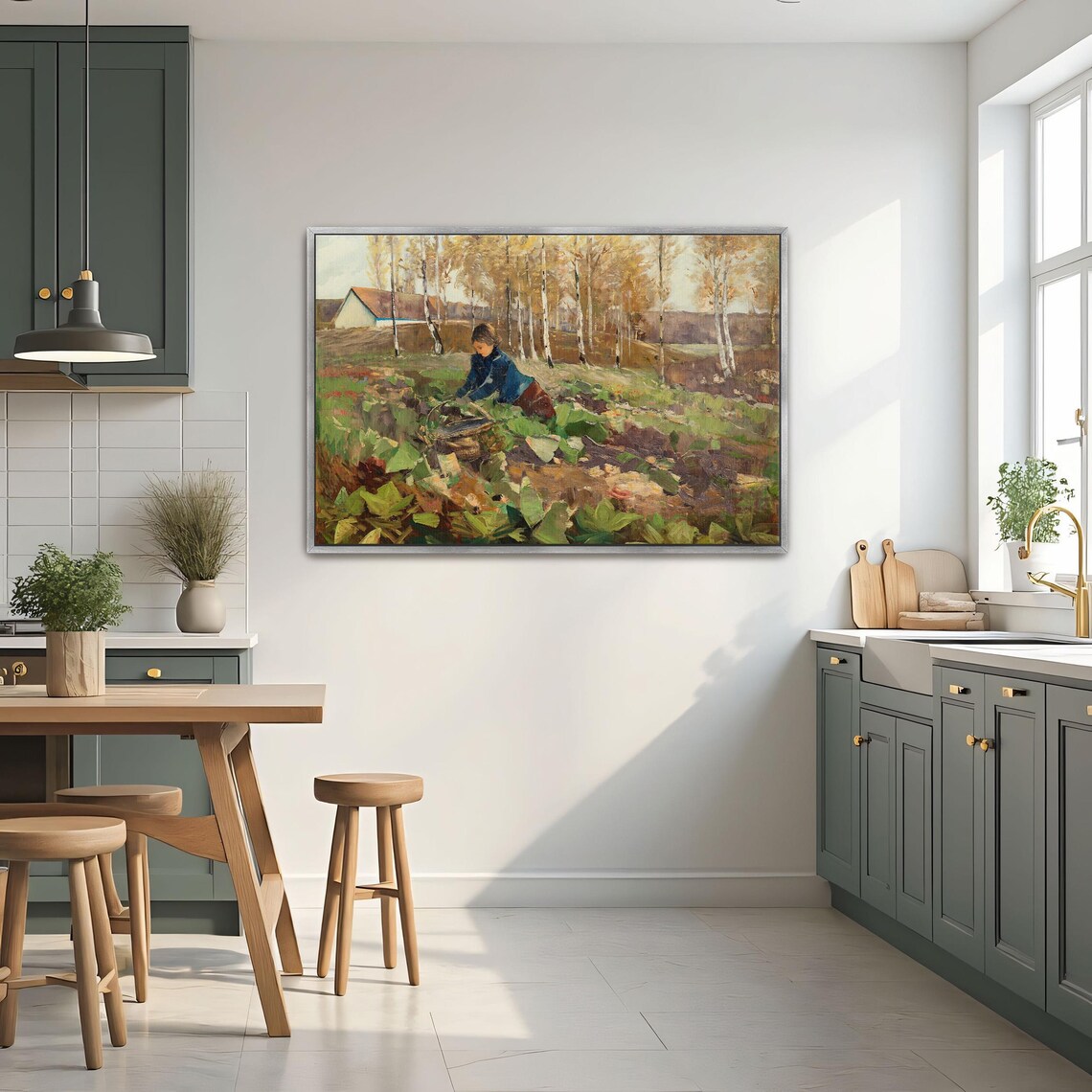 Woman Harvesting Vegetables In A Sunlit Garden Impressionist Poster