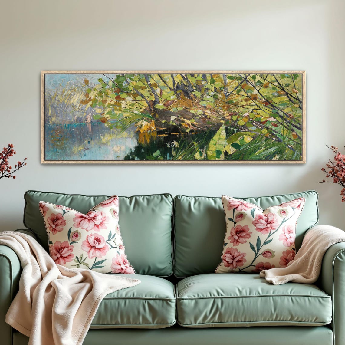 Autumn Riverbank Trees Impressionist Panoramic Landscape Poster - Image 5