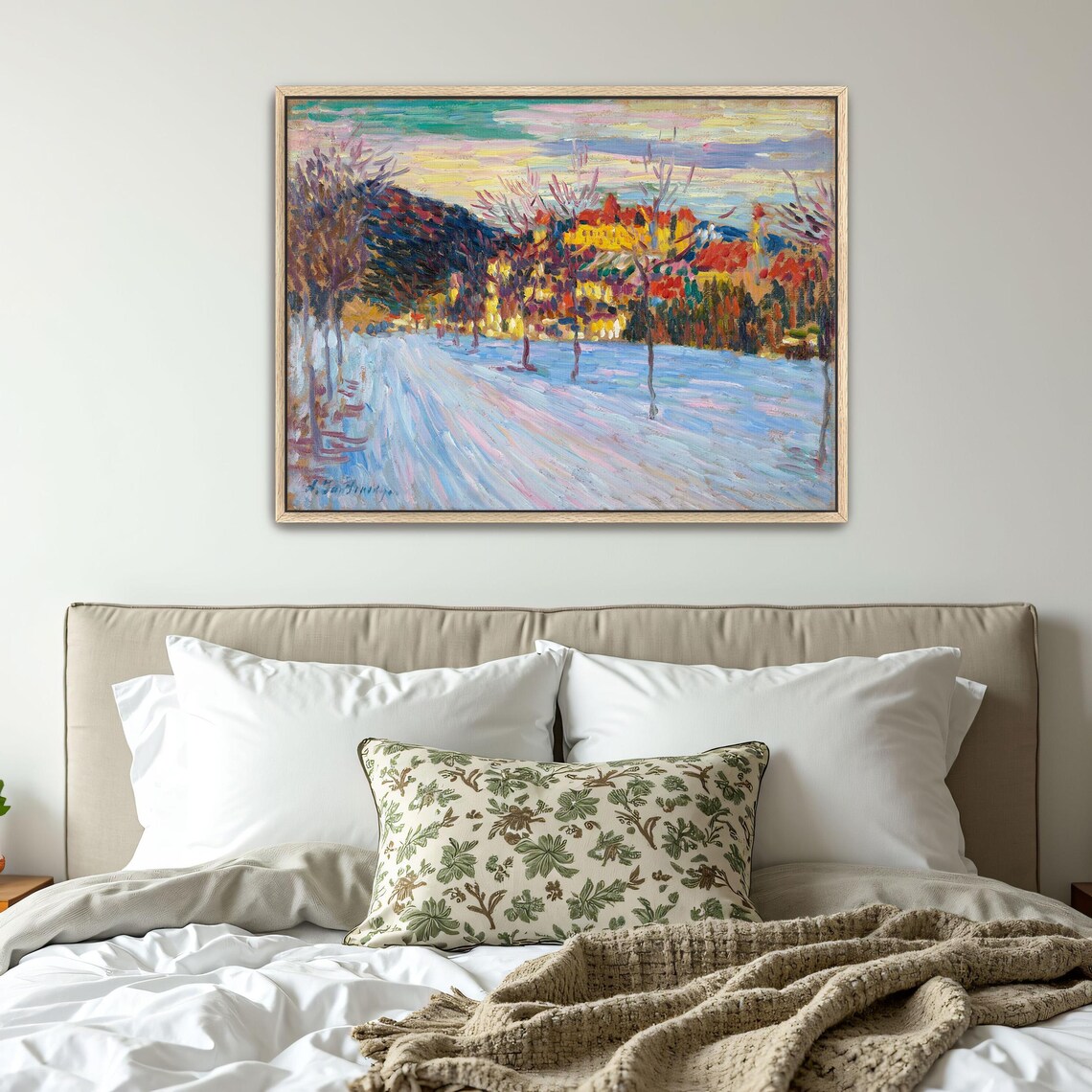 Colorful Impressionist Painting Of A Snowy Village At Dusk Poster - Image 4