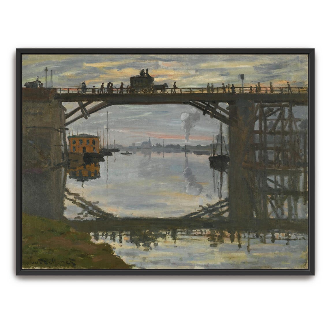 Claude Monet Large Framed Print Bridge Over Water With People And A Carriage Landscape Wall Art Bohemian Oil Painting