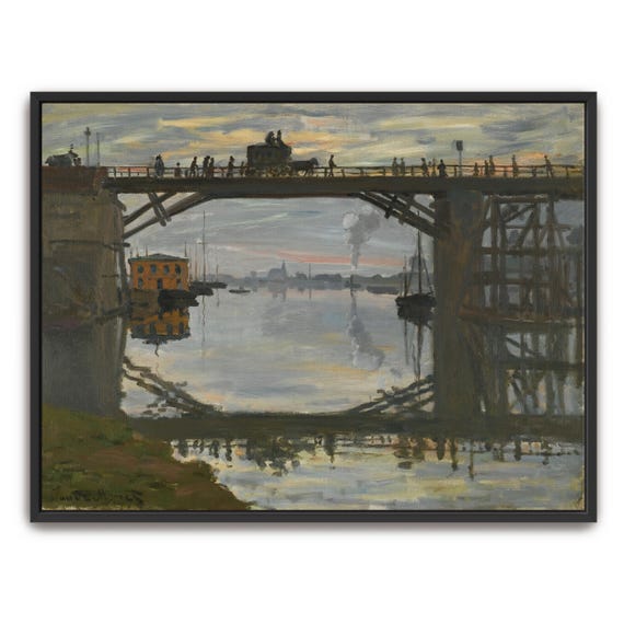 Claude Monet Large Framed Print Bridge Over Water With People And A Carriage Landscape Wall Art Bohemian Oil Painting