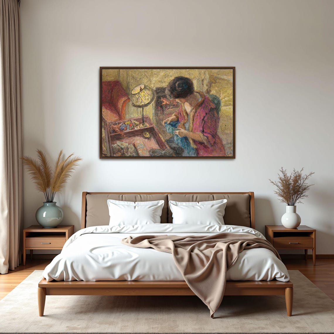 Woman In Magenta Shawl Sewing By Lamplight Post Impressionist Poster - Image 5