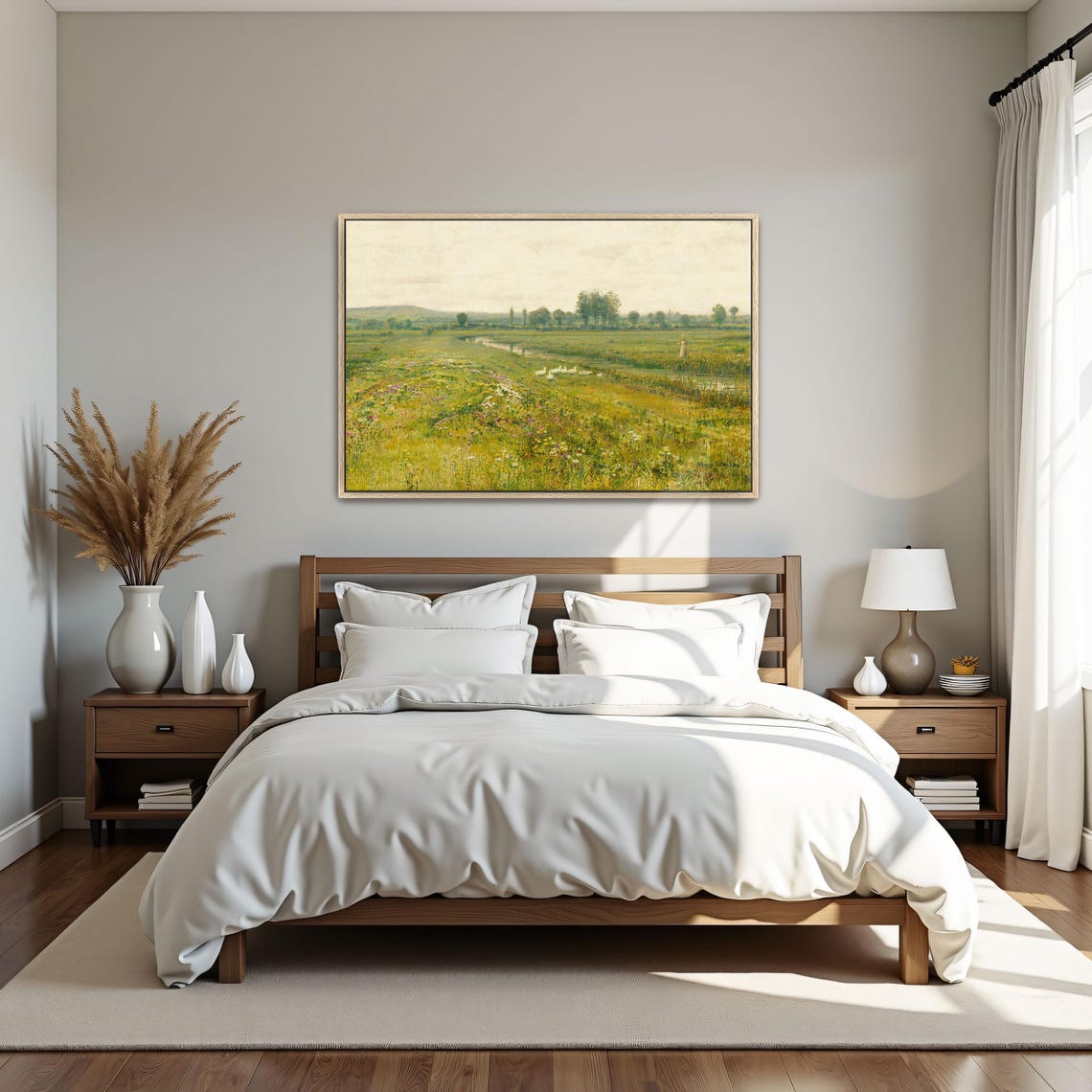 Tranquil Meadow With Geese Wildflowers And A Winding Stream Poster - Image 4