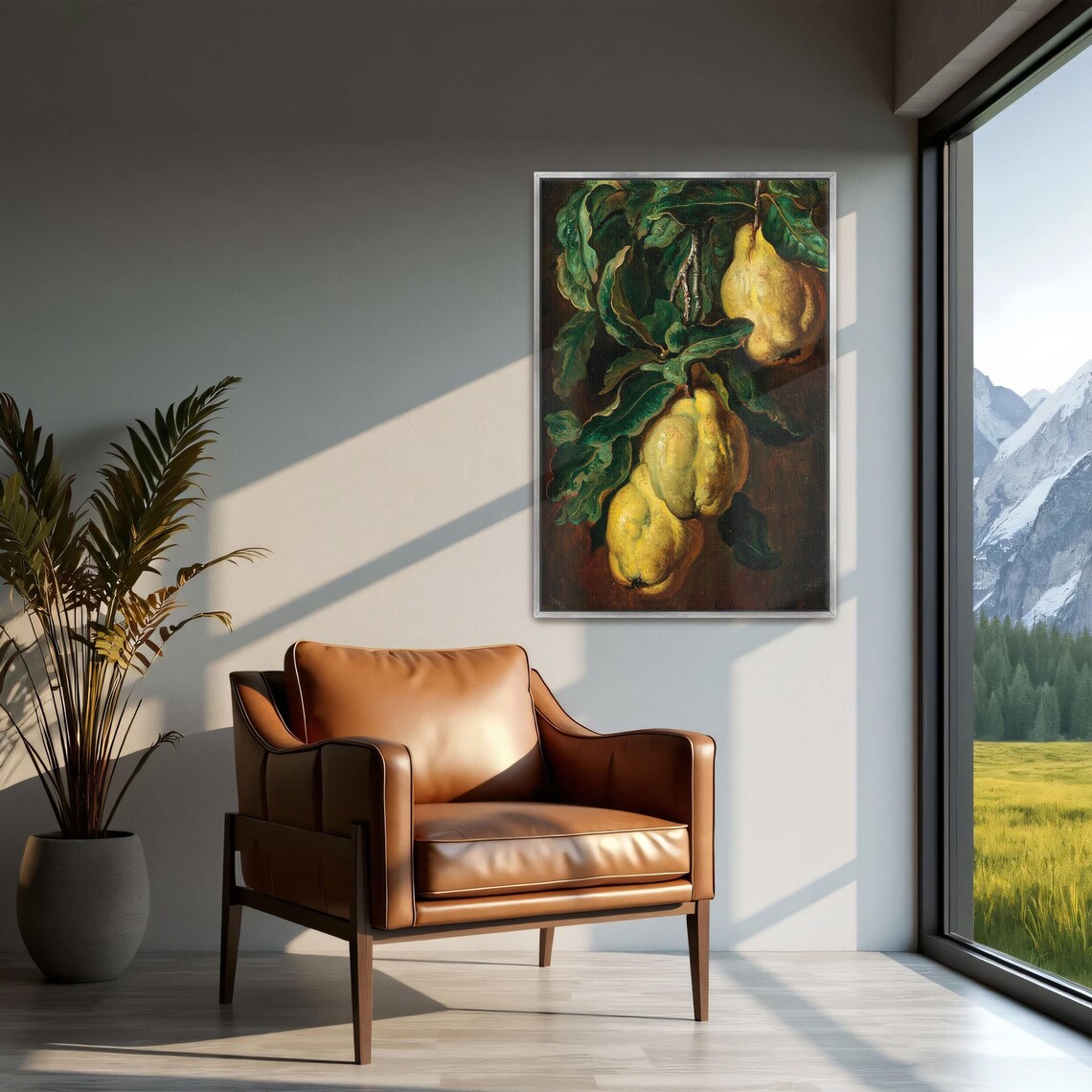 Quinces On Branch Dark Vintage Still Life Oil Painting Poster - Image 2