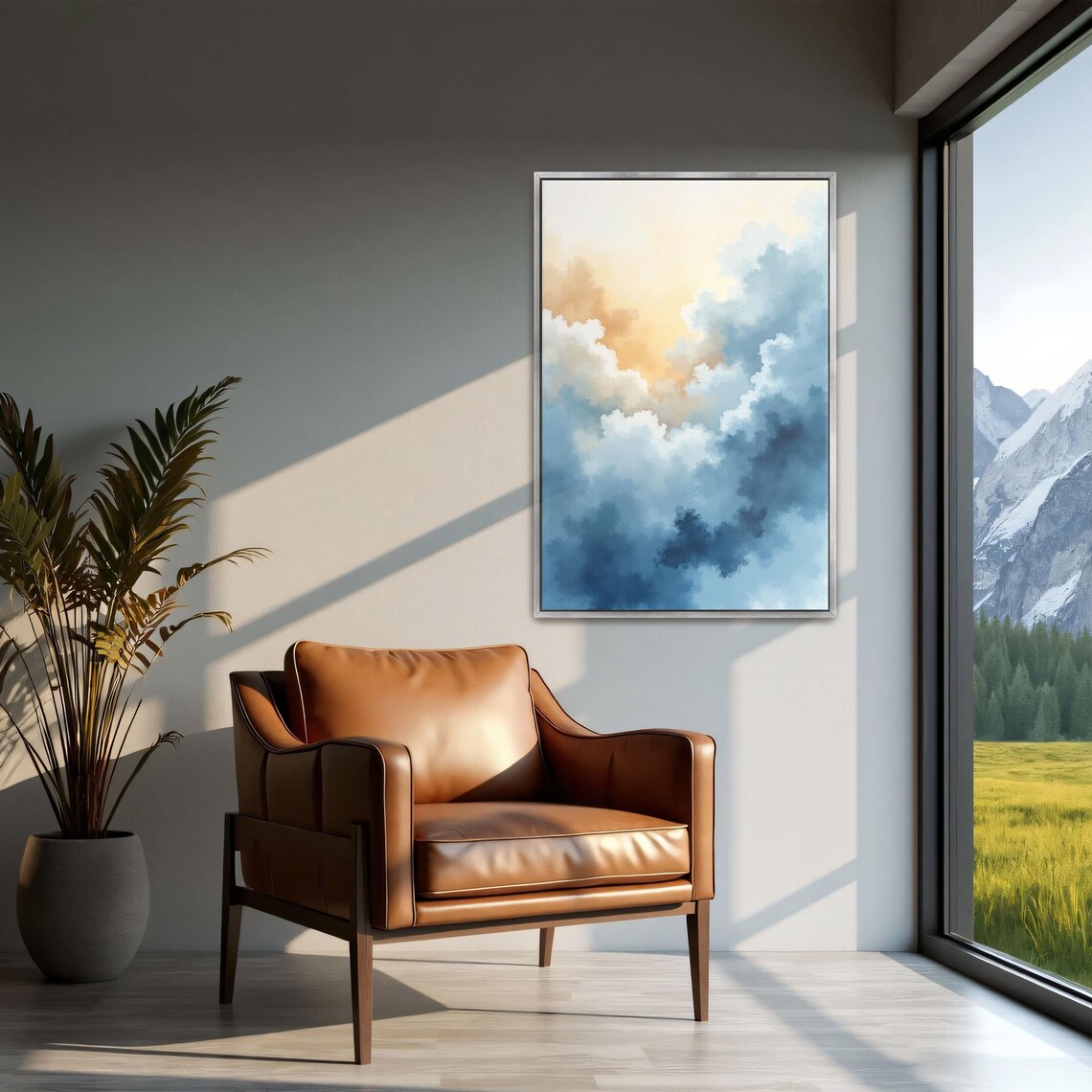 Abstract Sky Watercolor Clouds in Deep Blue and Amber Poster - Image 2