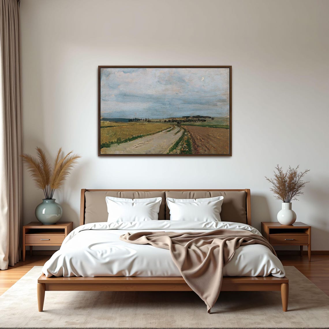 Country Road Through Harvested Fields Moonlit Sky Landscape Poster - Image 6