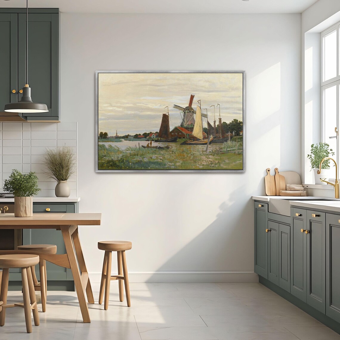 Claude Monet Dutch Windmill And Sailboats Moored On A Canal Poster - Image 2