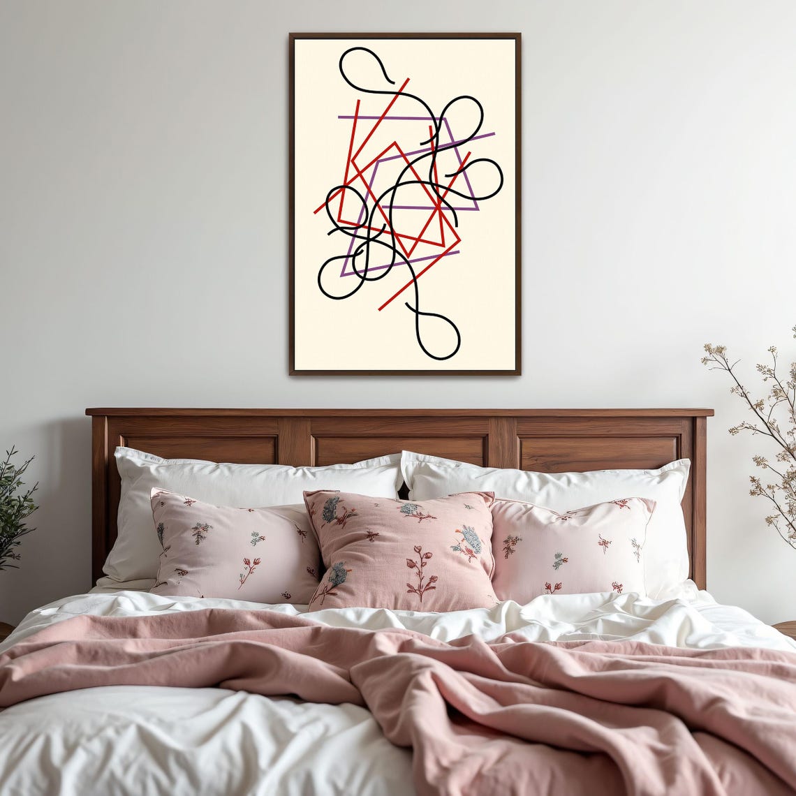 Framed Print Of Abstract Art With Lines And Shapes Geometric Print Black And Red Bedroom Decor Minimalist Illustration - Image 5
