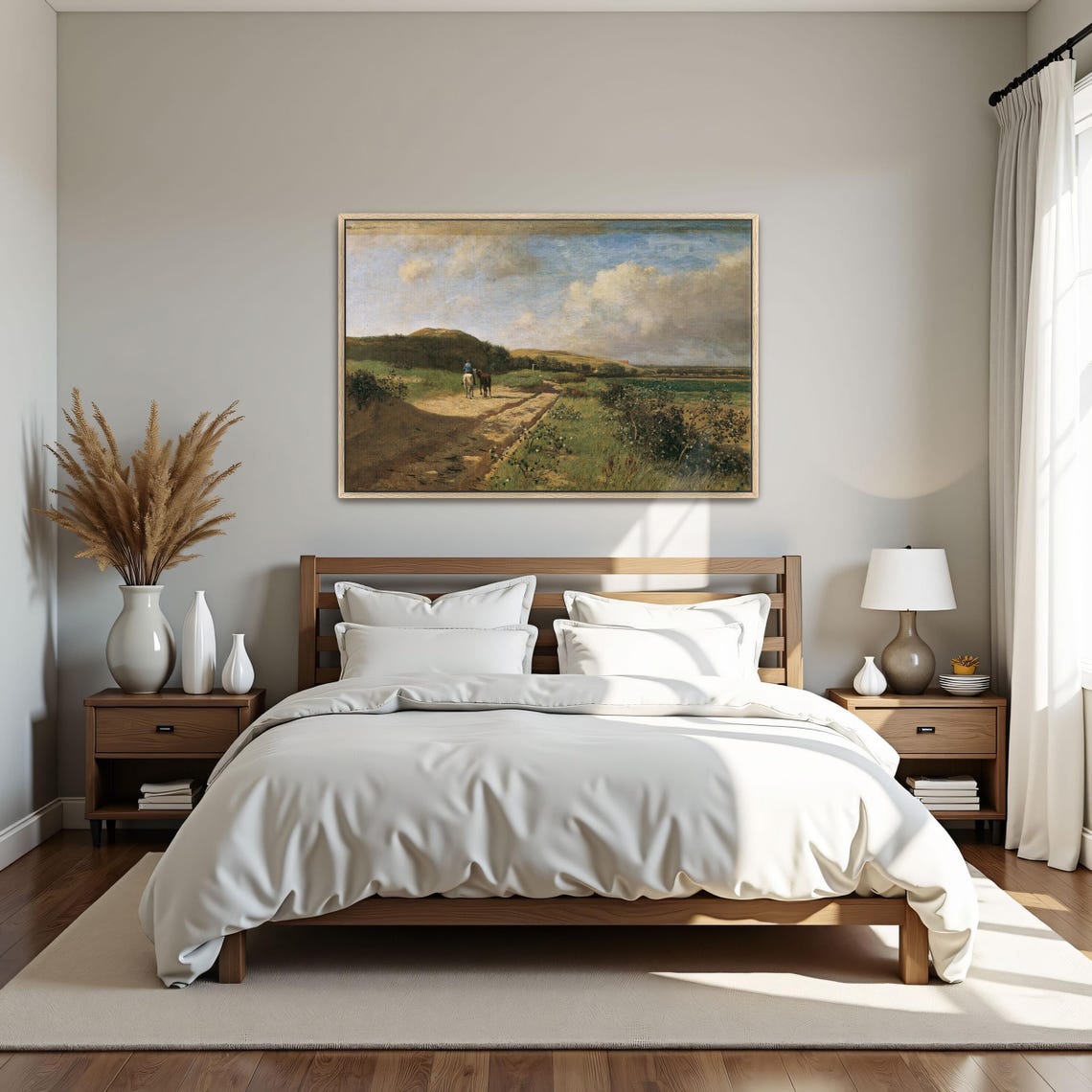 Framed Wall Art Of Horseback Rider On A Country Road Landscape Print Green And Brown Living Room Art Rustic Oil Painting - Image 5
