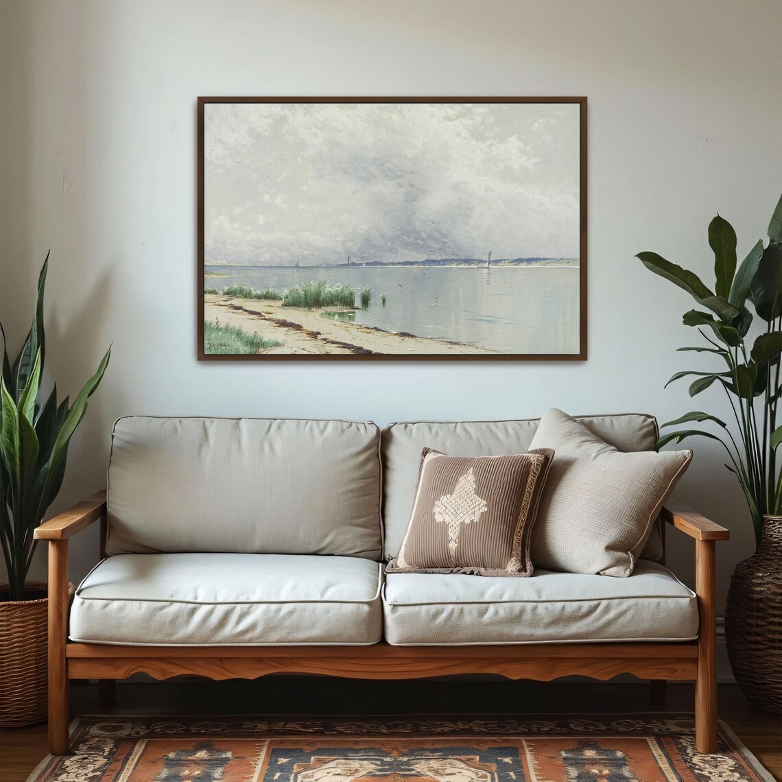 Misty Seascape with a Distant Sailboat Calm Gray Coastal Poster - Image 6