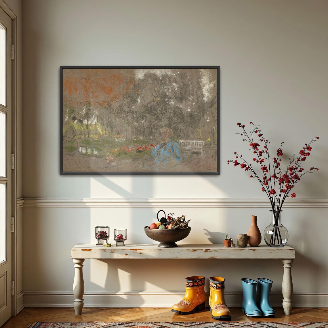 Woman Seated in an Autumn Garden Soft Pastel Portrait Poster
