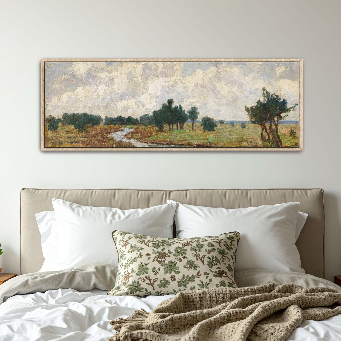 Landscape Painting With River And Trees Panoramic Wall Art Horizontal Framed Art Above Bed Wall Art Bedroom And Living Room Art Wide - Image 5
