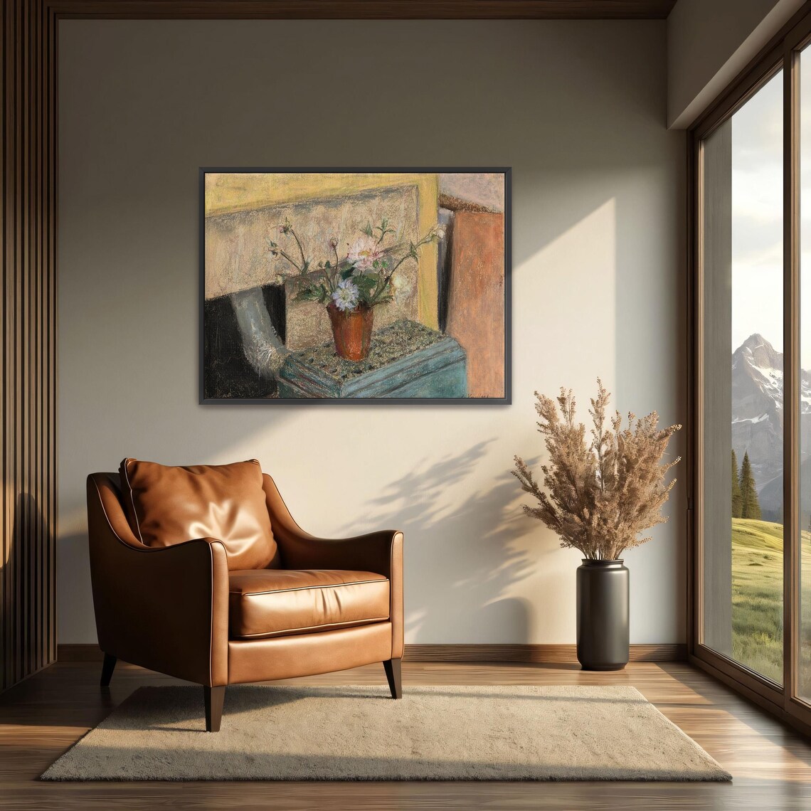 Pastel Flowers in a Pot on a Sunlit Table Still Life Painting Poster - Image 3