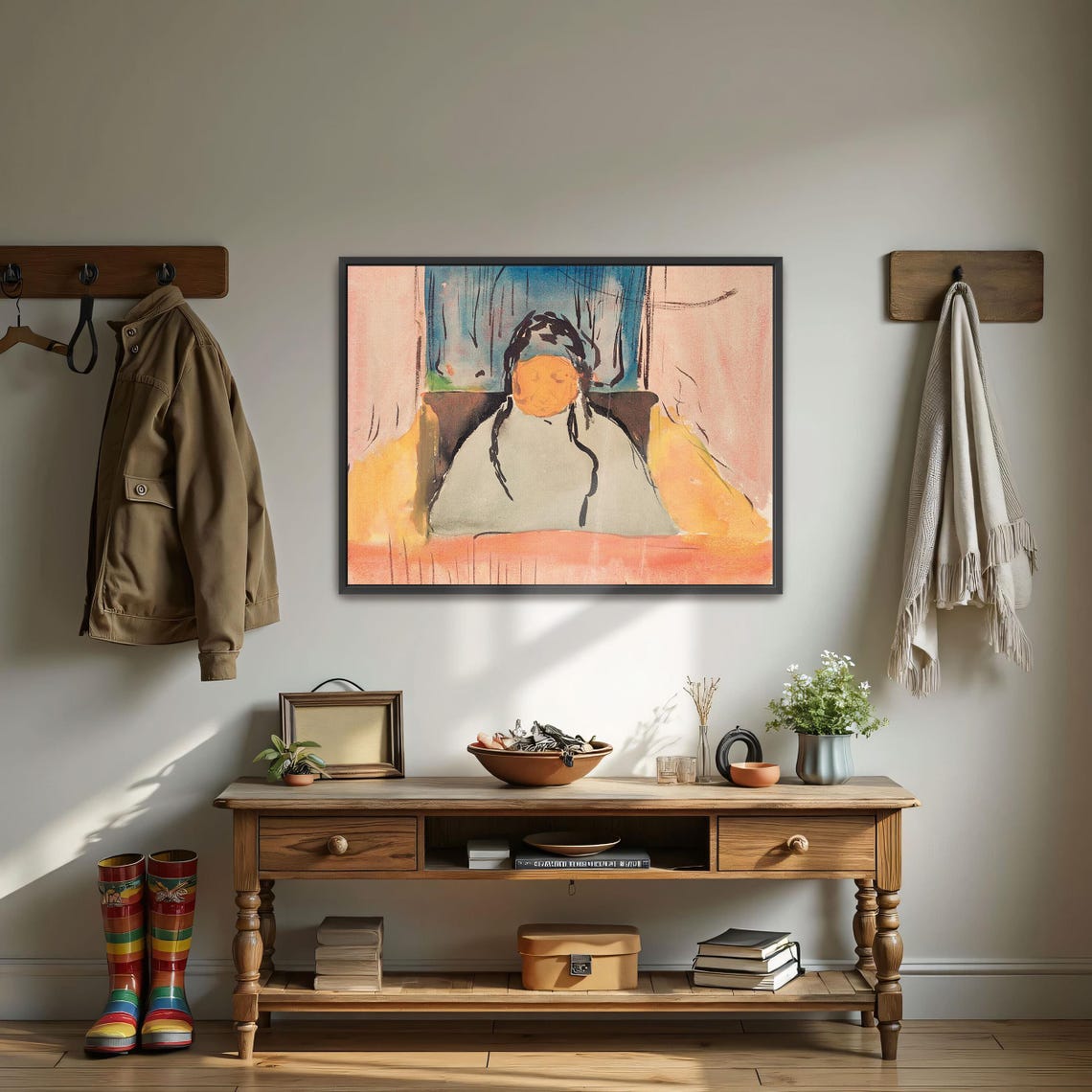 Expressionist Seated Woman Portrait Blue Pink Abstract Poster - Image 4