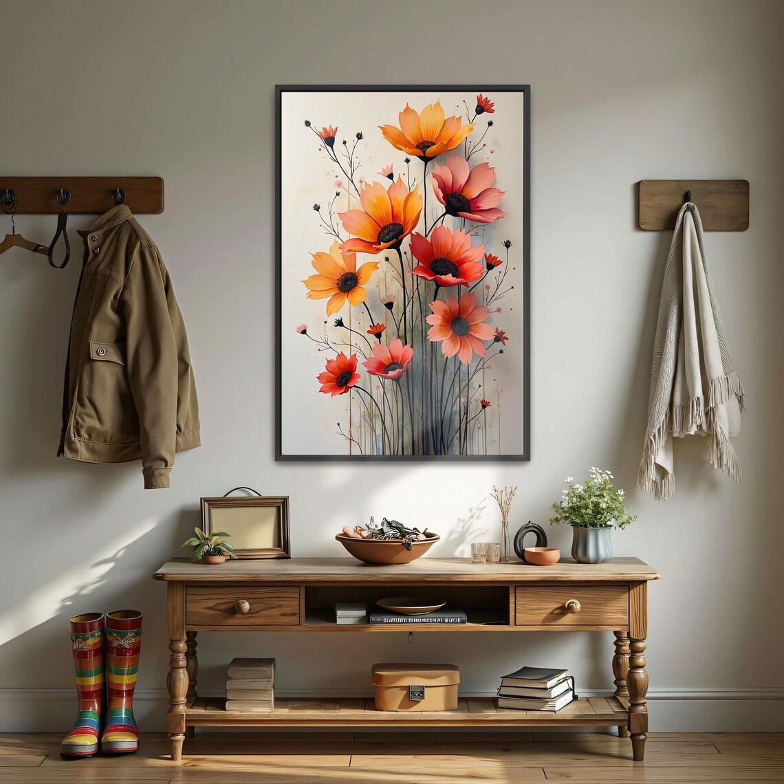 Orange and Pink Flower Bouquet Watercolor Floral Art Decor Poster - Image 3