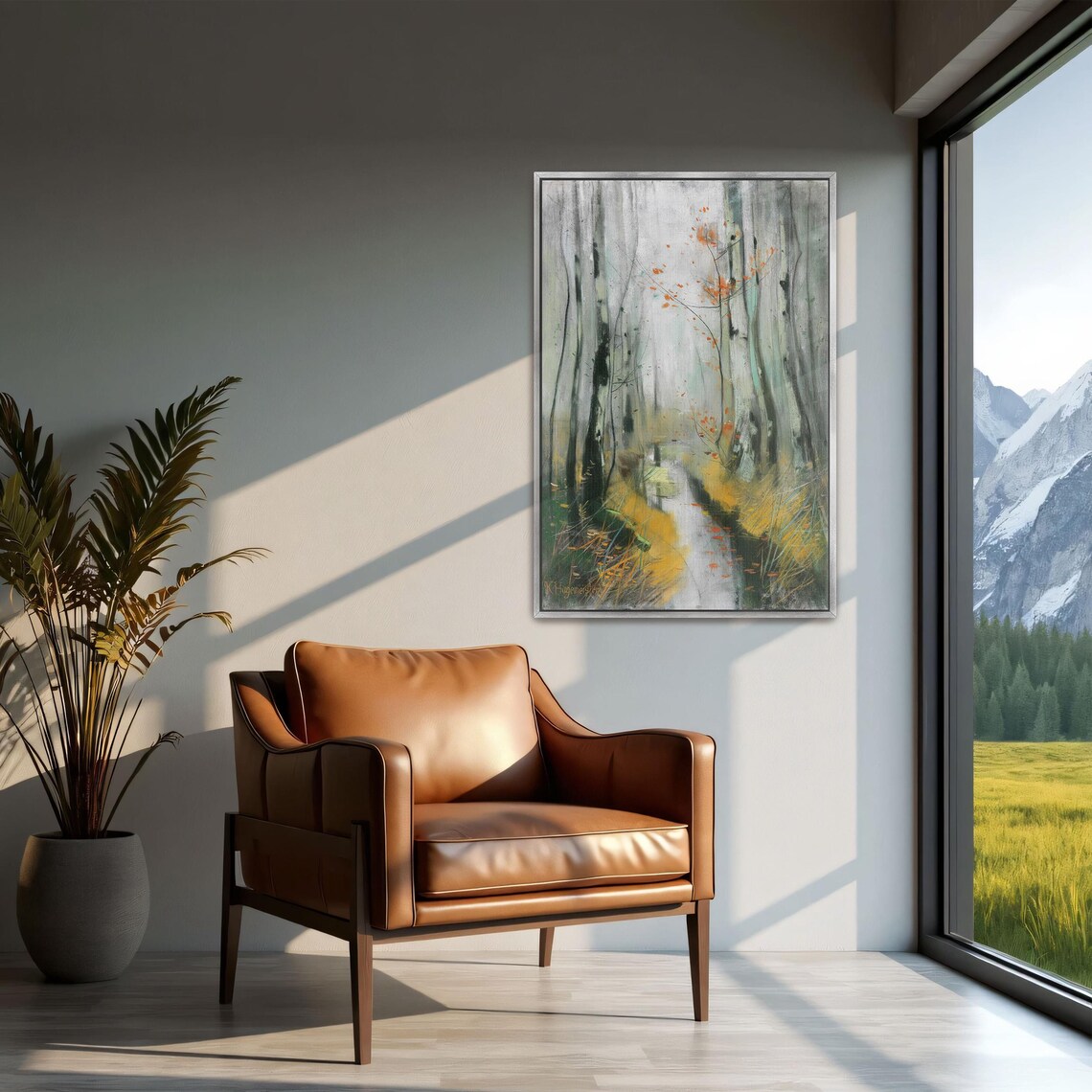 Golden Autumn Birch Forest Beside A Winding Stream Art Poster - Image 2