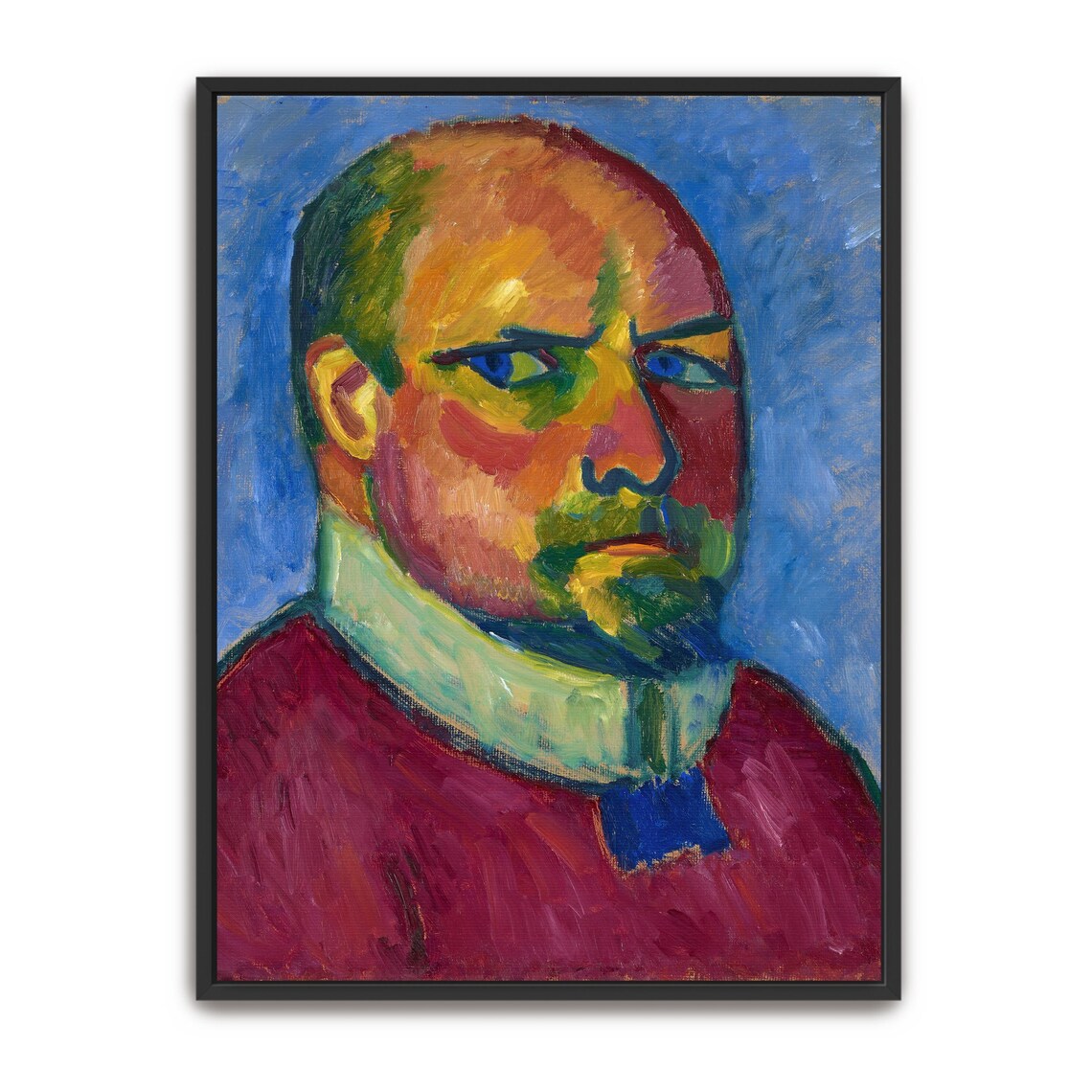 Expressionist Portrait of Man in Red Shirt White Collar Poster