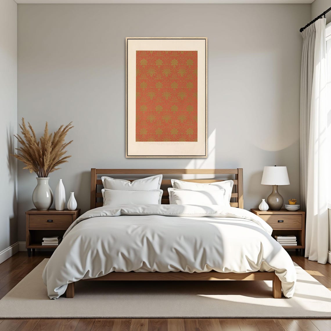 Framed Wall Art Of Red And Gold Floral Pattern Pattern Fine Art Print Red And Gold Entryway Art Beige And White Geometric Print - Image 4