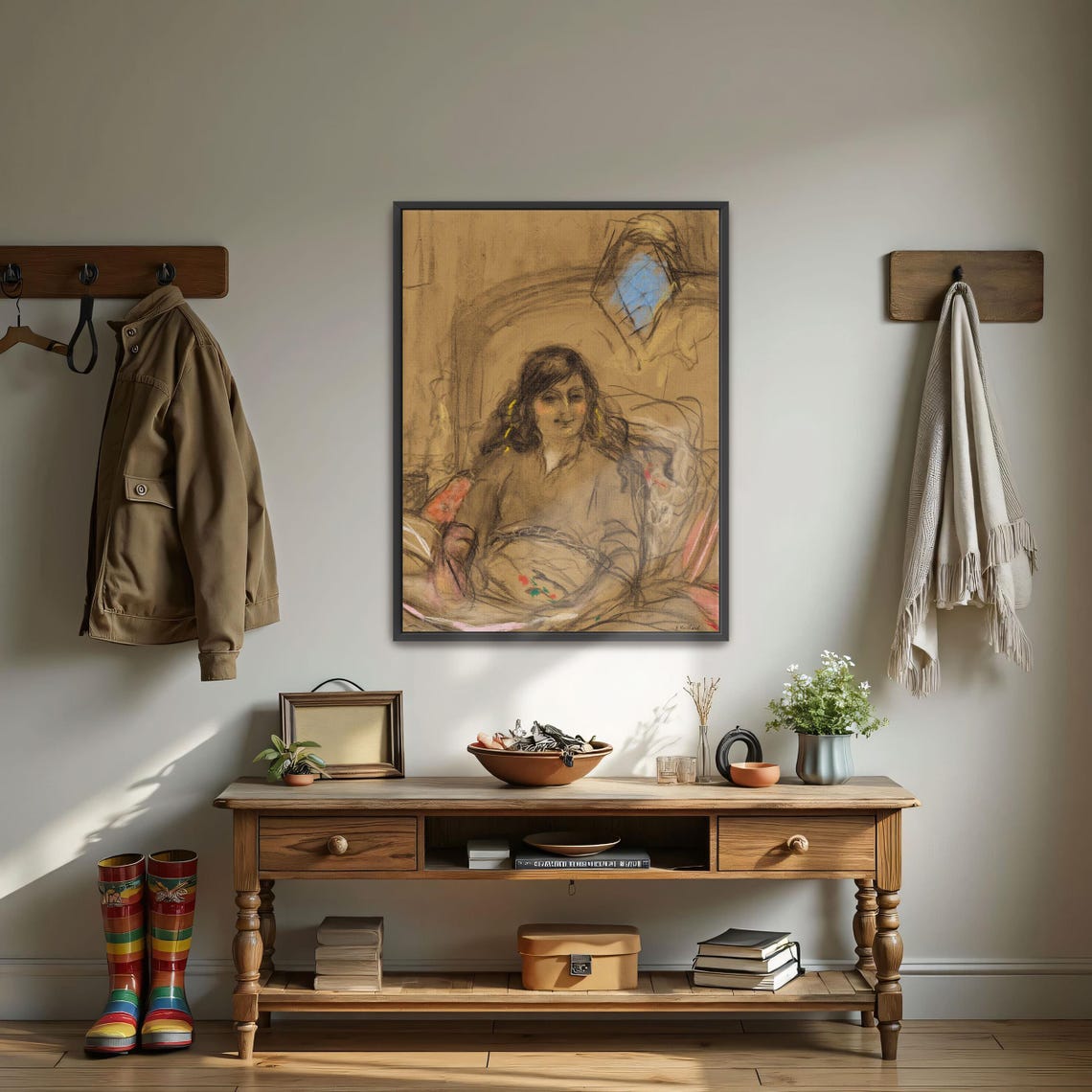 Woman in Chair by Window Expressive Sketch Portrait Art Poster - Image 4