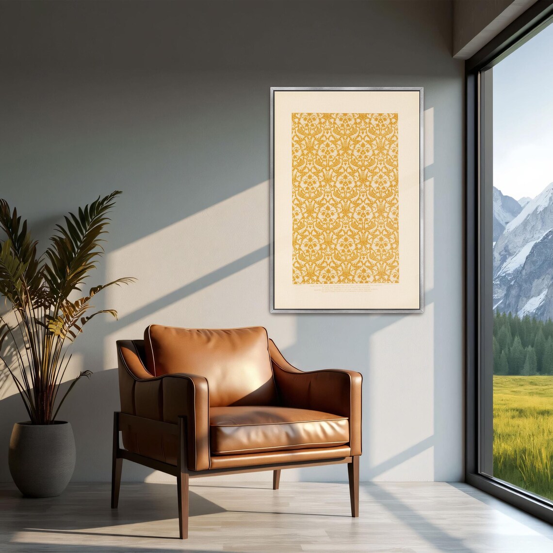 Gold Damask Pattern with Birds from 15th Century Painting Poster - Image 2
