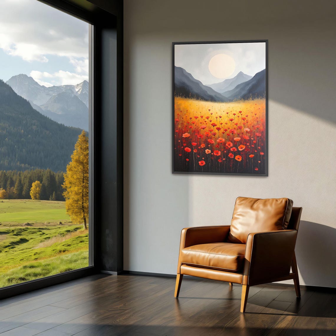 Red Poppies under a Full Moon in a Dark Mountain Valley Poster - Image 3