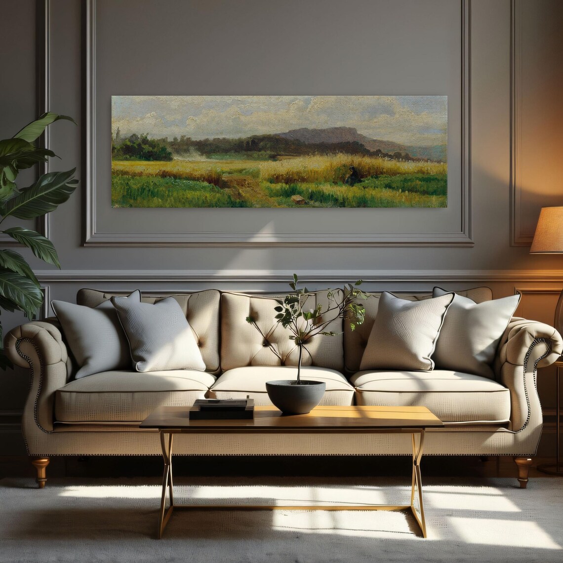 Rural Landscape Painting Of A Woman Harvesting In A Golden Wheat Field Poster - Image 2