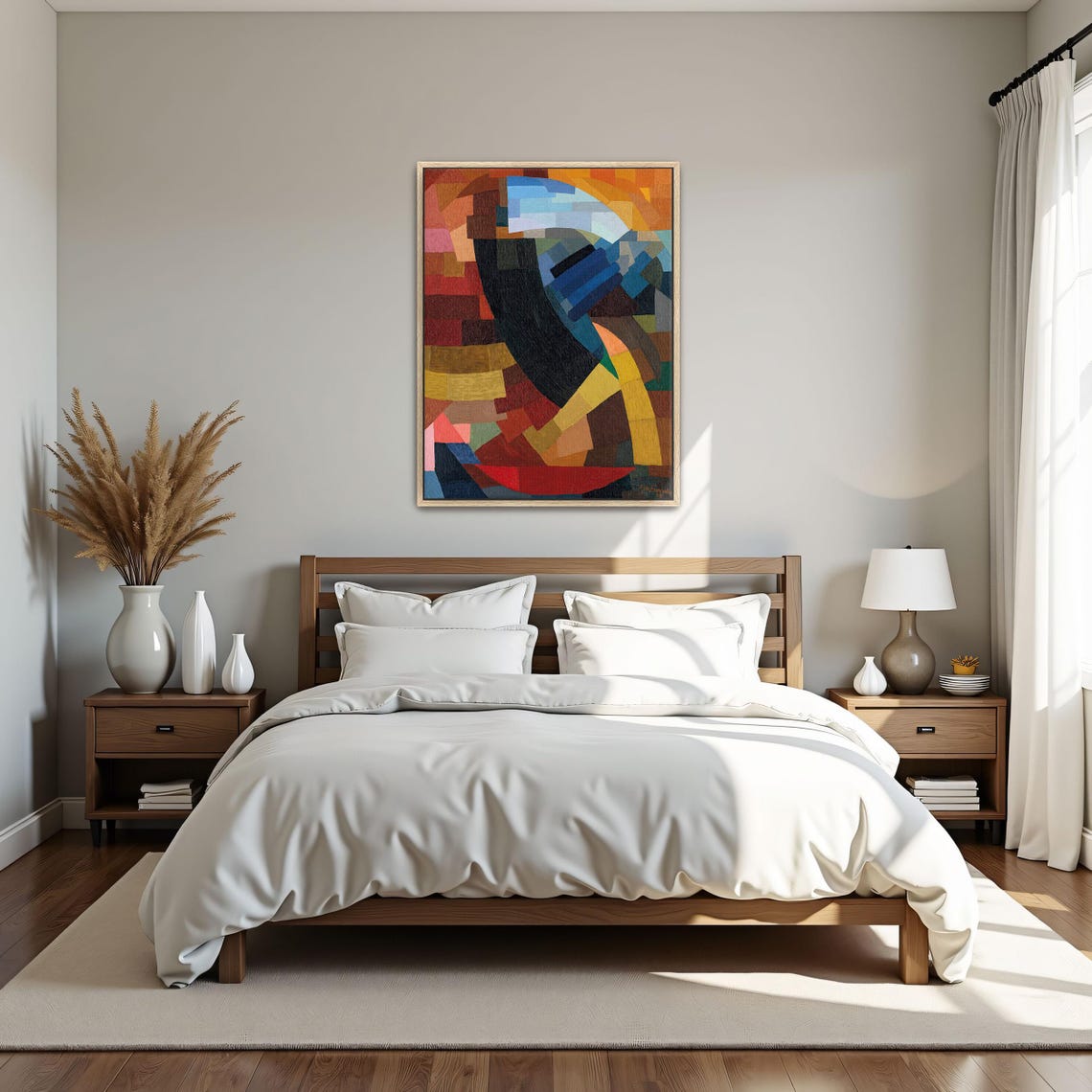 Framed Print Of Abstract Geometric Art With Curved Lines Geometric Fine Art Print Blue And Yellow Entryway Decor - Image 5